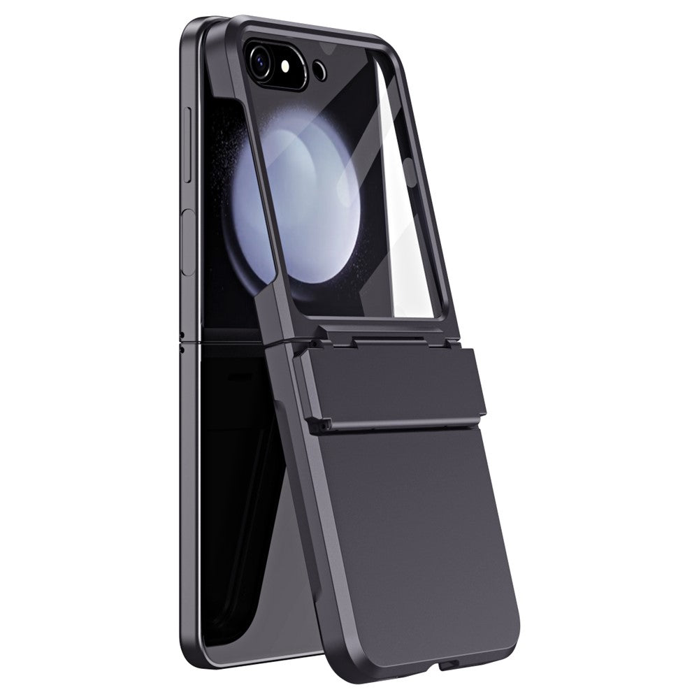 For Samsung Galaxy Z Flip7 FE 5G / Z Flip6 5G / Z Flip5 5G Case Hard PC Non-Slip Phone Cover with Tempered Glass Film - Black