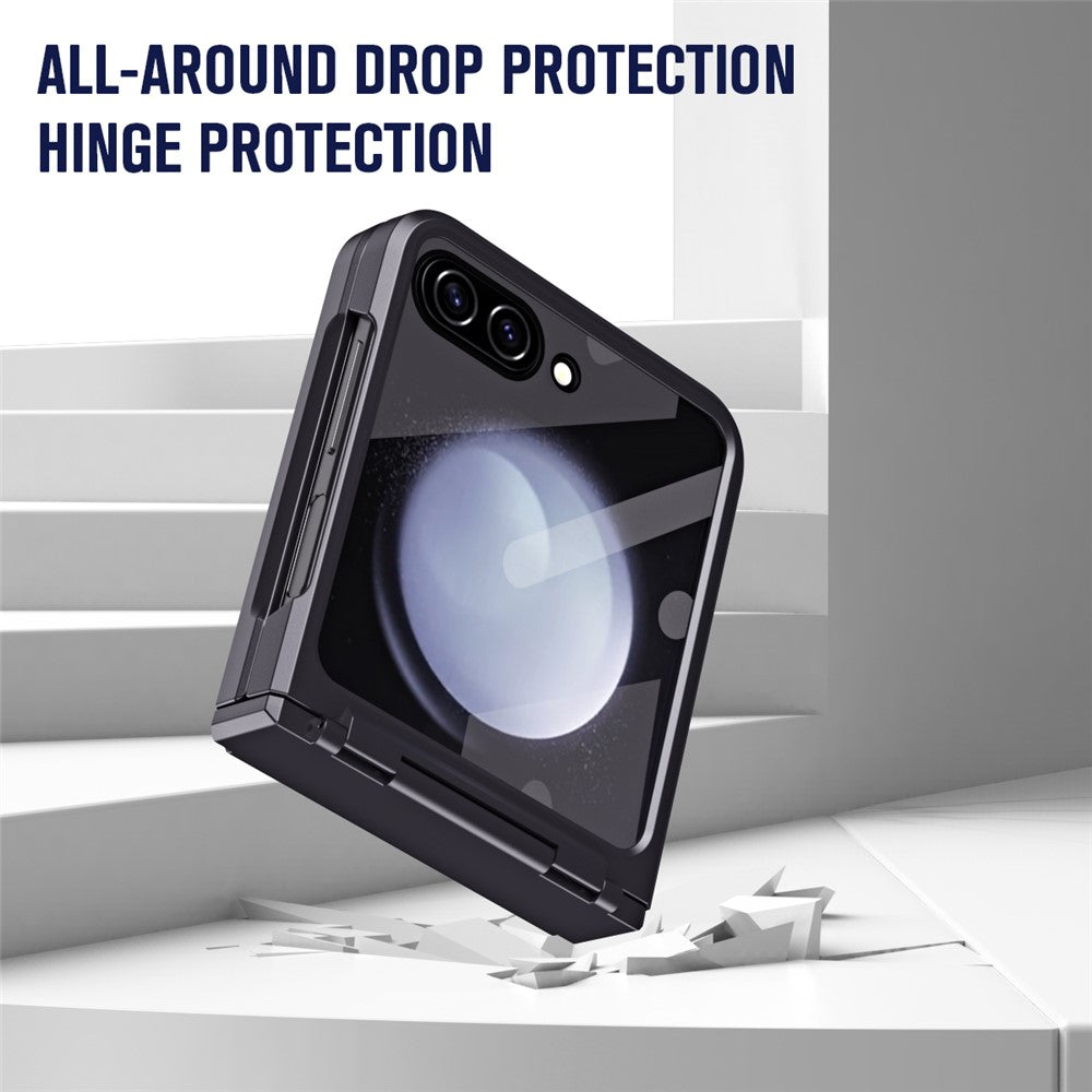 For Samsung Galaxy Z Flip7 FE 5G / Z Flip6 5G / Z Flip5 5G Case Hard PC Non-Slip Phone Cover with Tempered Glass Film - Black
