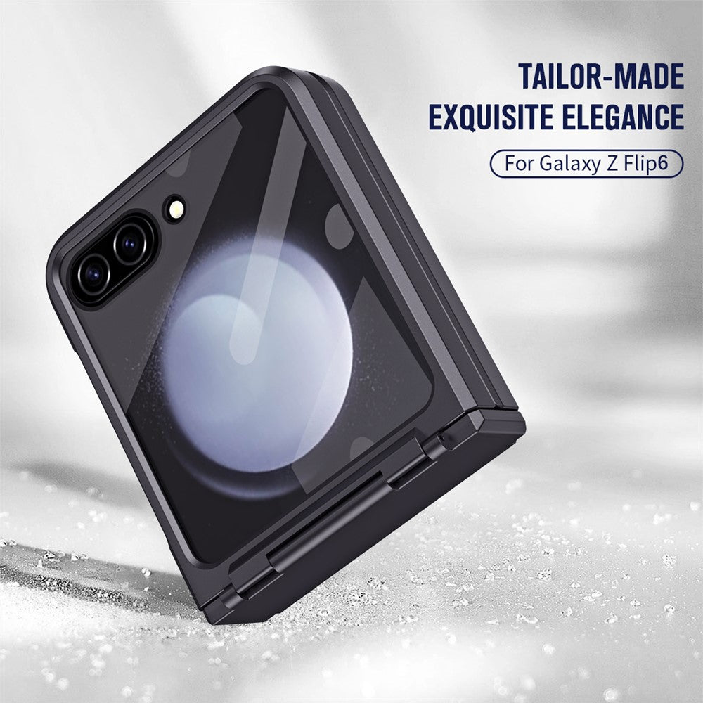 For Samsung Galaxy Z Flip7 FE 5G / Z Flip6 5G / Z Flip5 5G Case Hard PC Non-Slip Phone Cover with Tempered Glass Film - Black