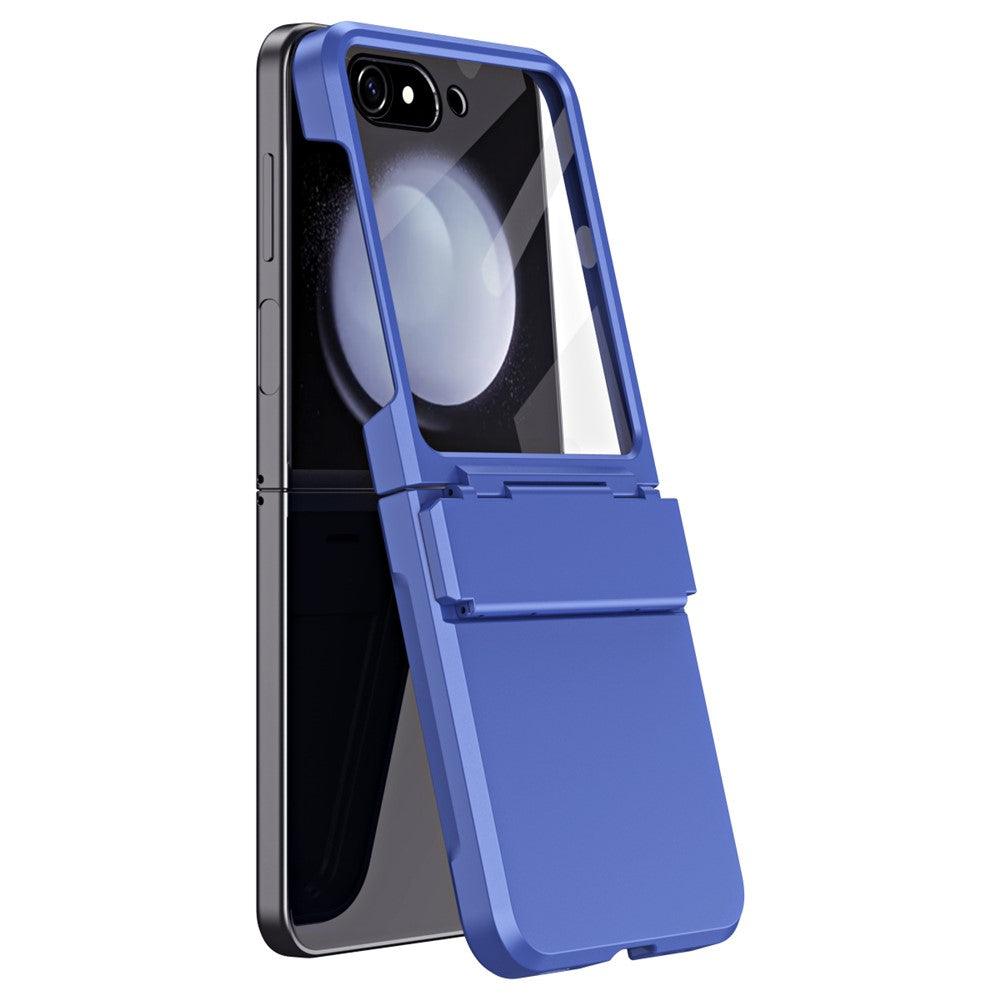 For Samsung Galaxy Z Flip7 FE 5G / Z Flip6 5G / Z Flip5 5G Case Hard PC Non-Slip Phone Cover with Tempered Glass Film - Sapphire