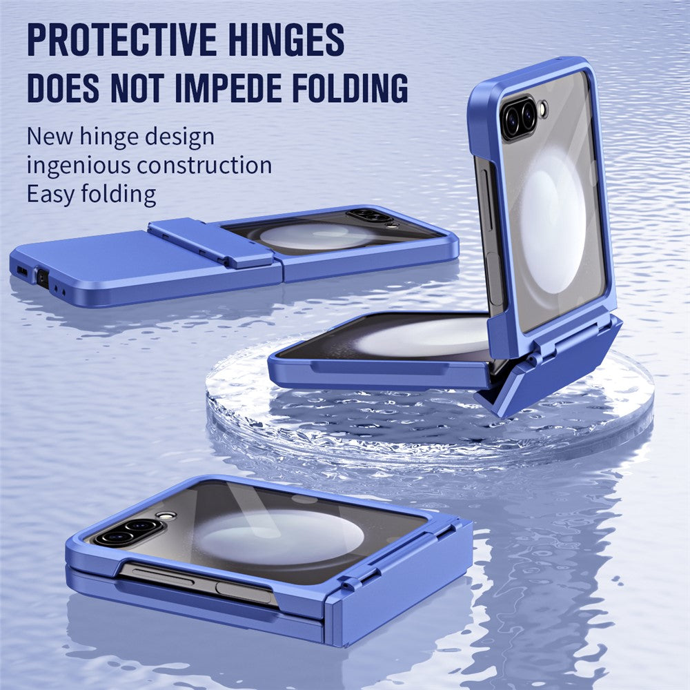 For Samsung Galaxy Z Flip7 FE 5G / Z Flip6 5G / Z Flip5 5G Case Hard PC Non-Slip Phone Cover with Tempered Glass Film - Sapphire