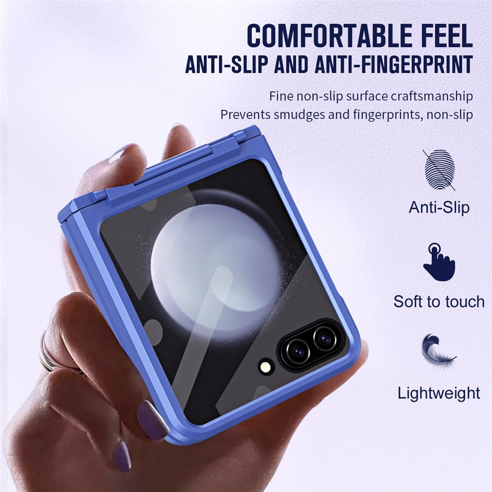 For Samsung Galaxy Z Flip7 FE 5G / Z Flip6 5G / Z Flip5 5G Case Hard PC Non-Slip Phone Cover with Tempered Glass Film - Sapphire