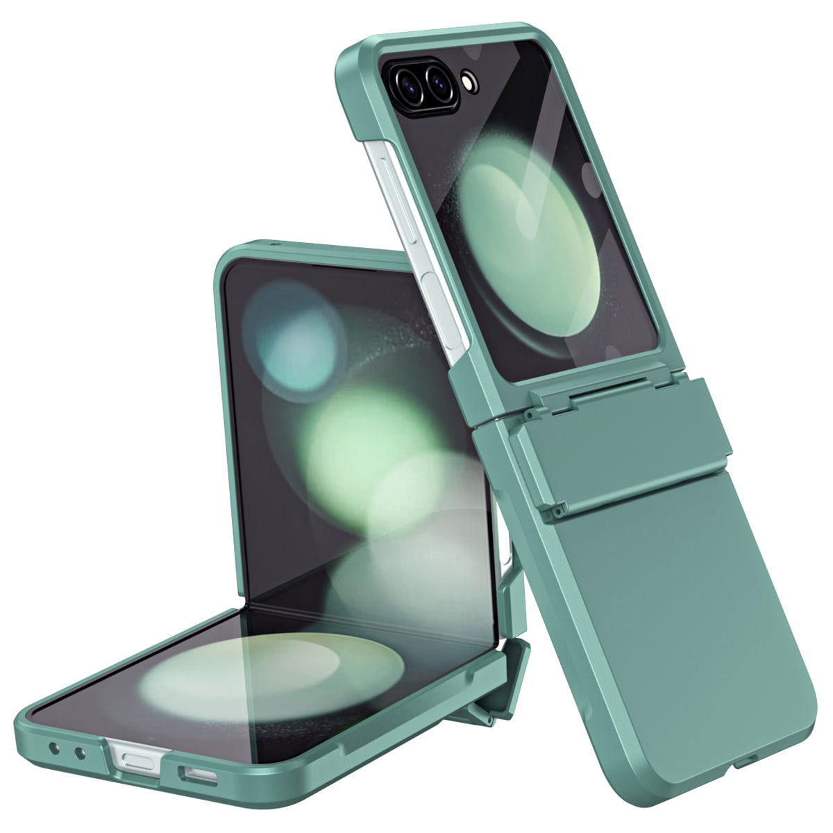 For Samsung Galaxy Z Flip6 5G Case Hard PC Non-Slip Phone Cover with Tempered Glass Film - Green