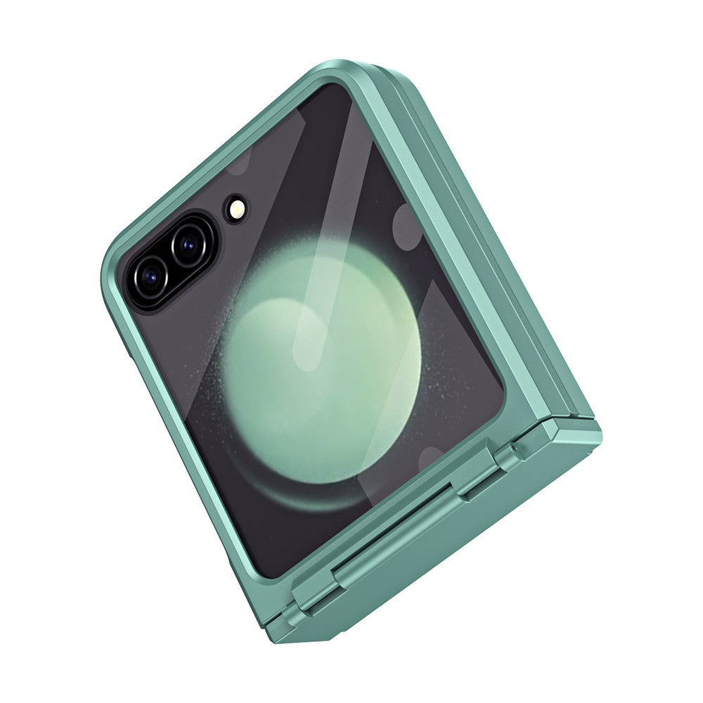 For Samsung Galaxy Z Flip7 FE 5G / Z Flip6 5G / Z Flip5 5G Case Hard PC Non-Slip Phone Cover with Tempered Glass Film - Green