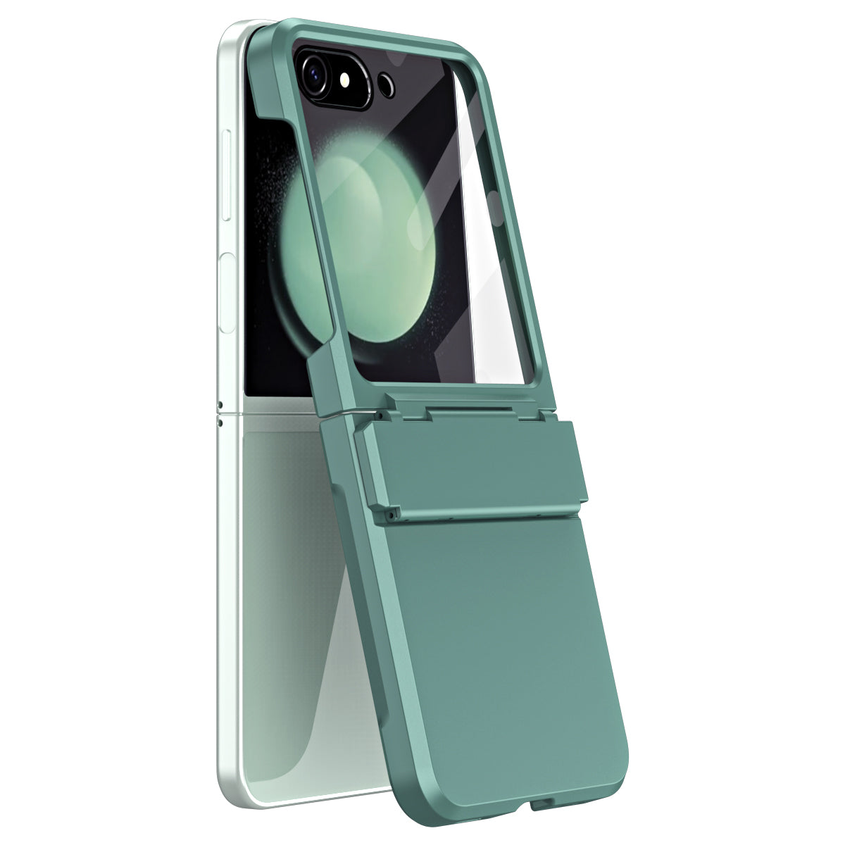 For Samsung Galaxy Z Flip6 5G Case Hard PC Non-Slip Phone Cover with Tempered Glass Film - Green