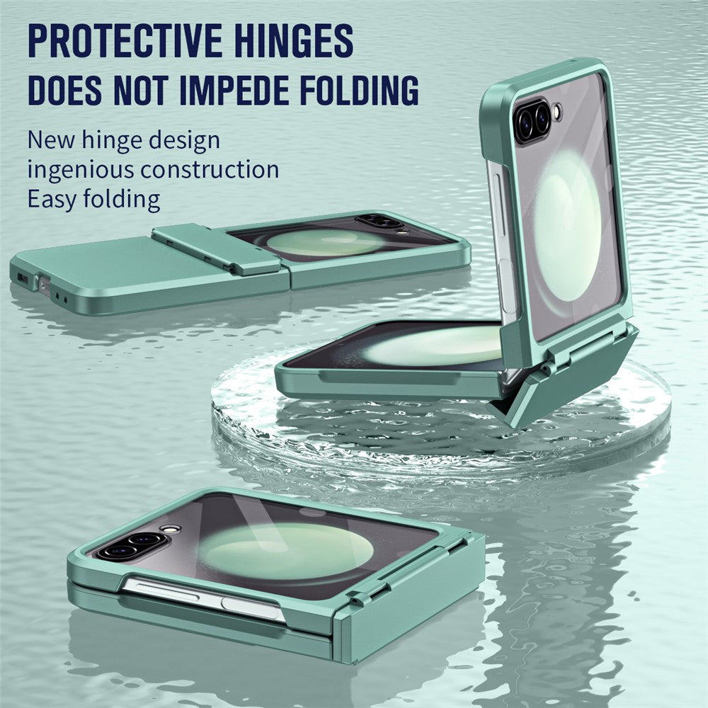 For Samsung Galaxy Z Flip7 FE 5G / Z Flip6 5G / Z Flip5 5G Case Hard PC Non-Slip Phone Cover with Tempered Glass Film - Green