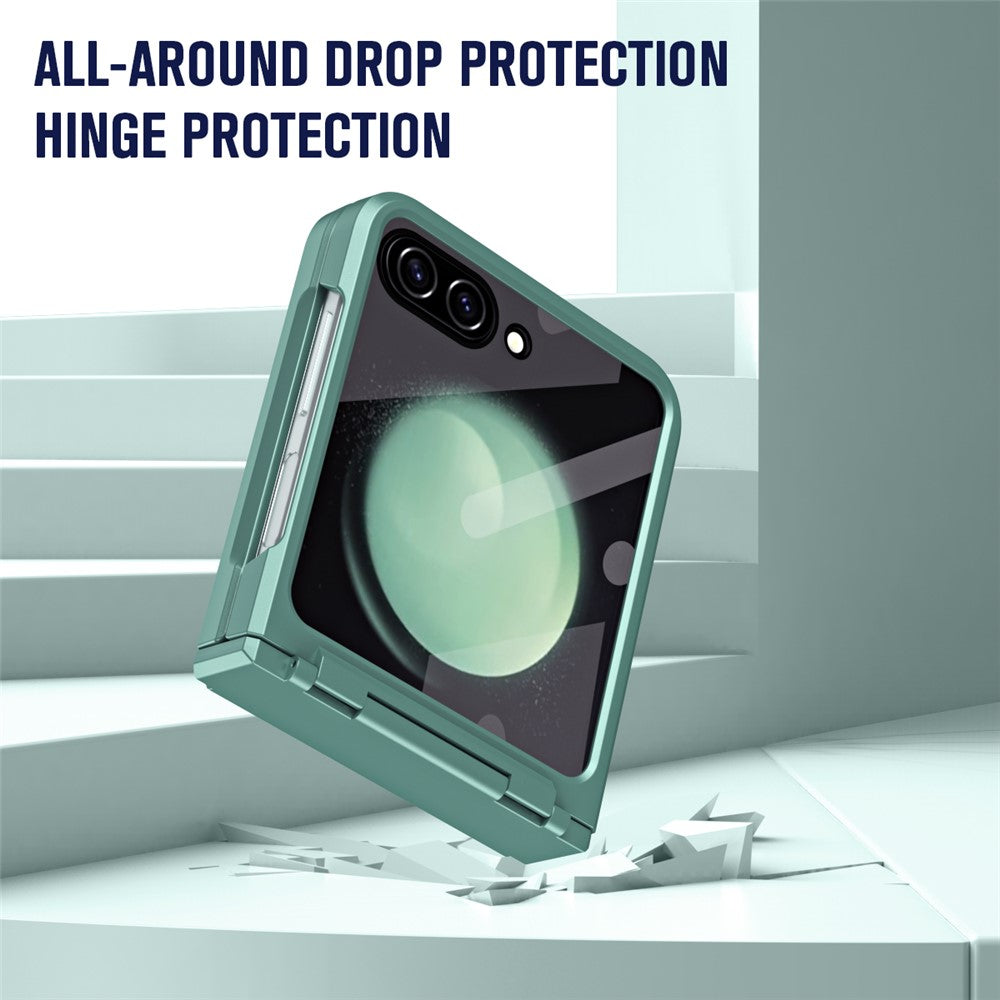 For Samsung Galaxy Z Flip7 FE 5G / Z Flip6 5G / Z Flip5 5G Case Hard PC Non-Slip Phone Cover with Tempered Glass Film - Green