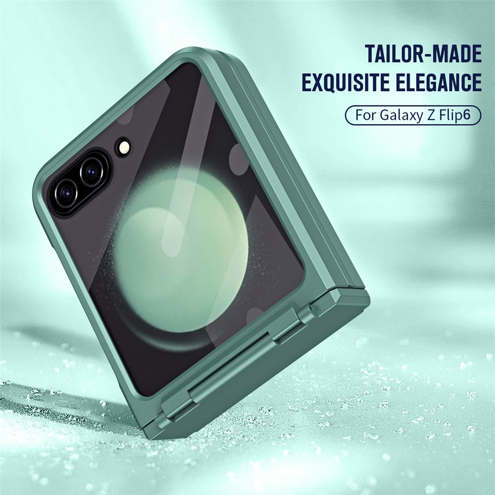 For Samsung Galaxy Z Flip7 FE 5G / Z Flip6 5G / Z Flip5 5G Case Hard PC Non-Slip Phone Cover with Tempered Glass Film - Green