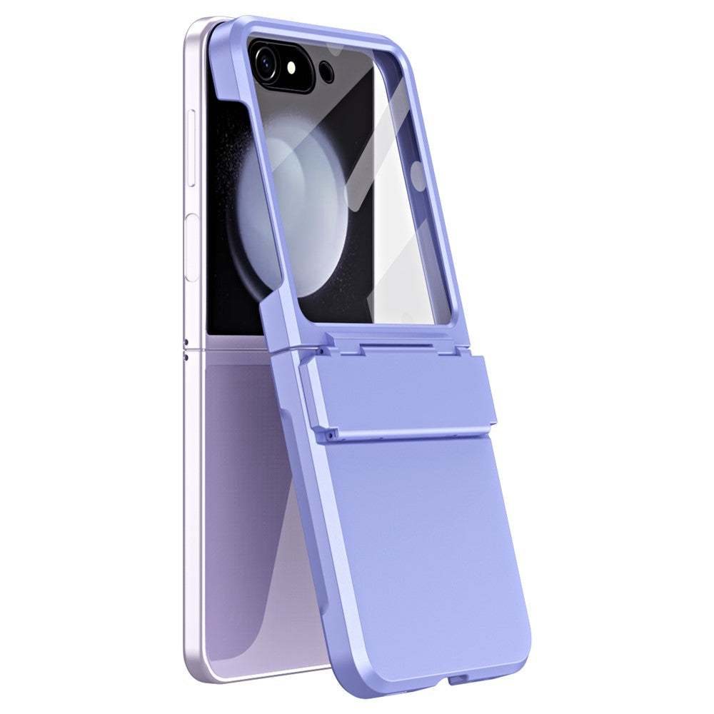 For Samsung Galaxy Z Flip7 FE 5G / Z Flip6 5G / Z Flip5 5G Case Hard PC Non-Slip Phone Cover with Tempered Glass Film - Purple