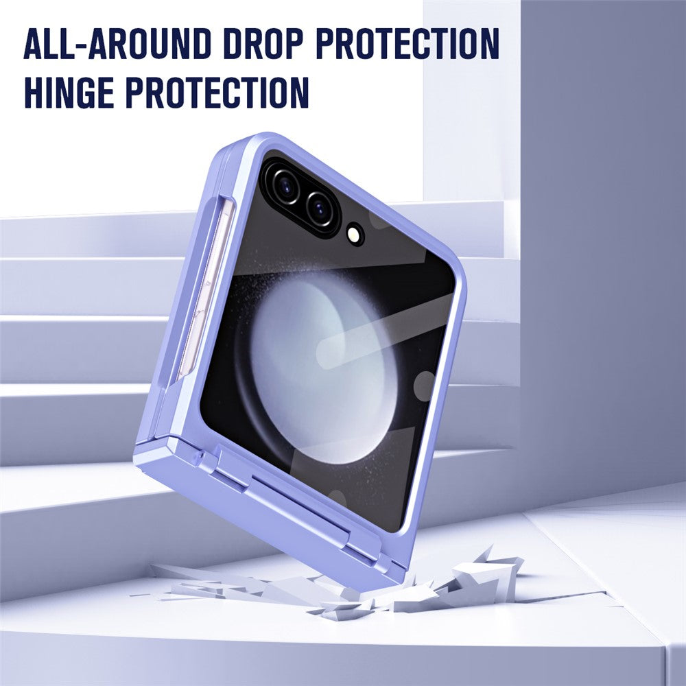 For Samsung Galaxy Z Flip7 FE 5G / Z Flip6 5G / Z Flip5 5G Case Hard PC Non-Slip Phone Cover with Tempered Glass Film - Purple