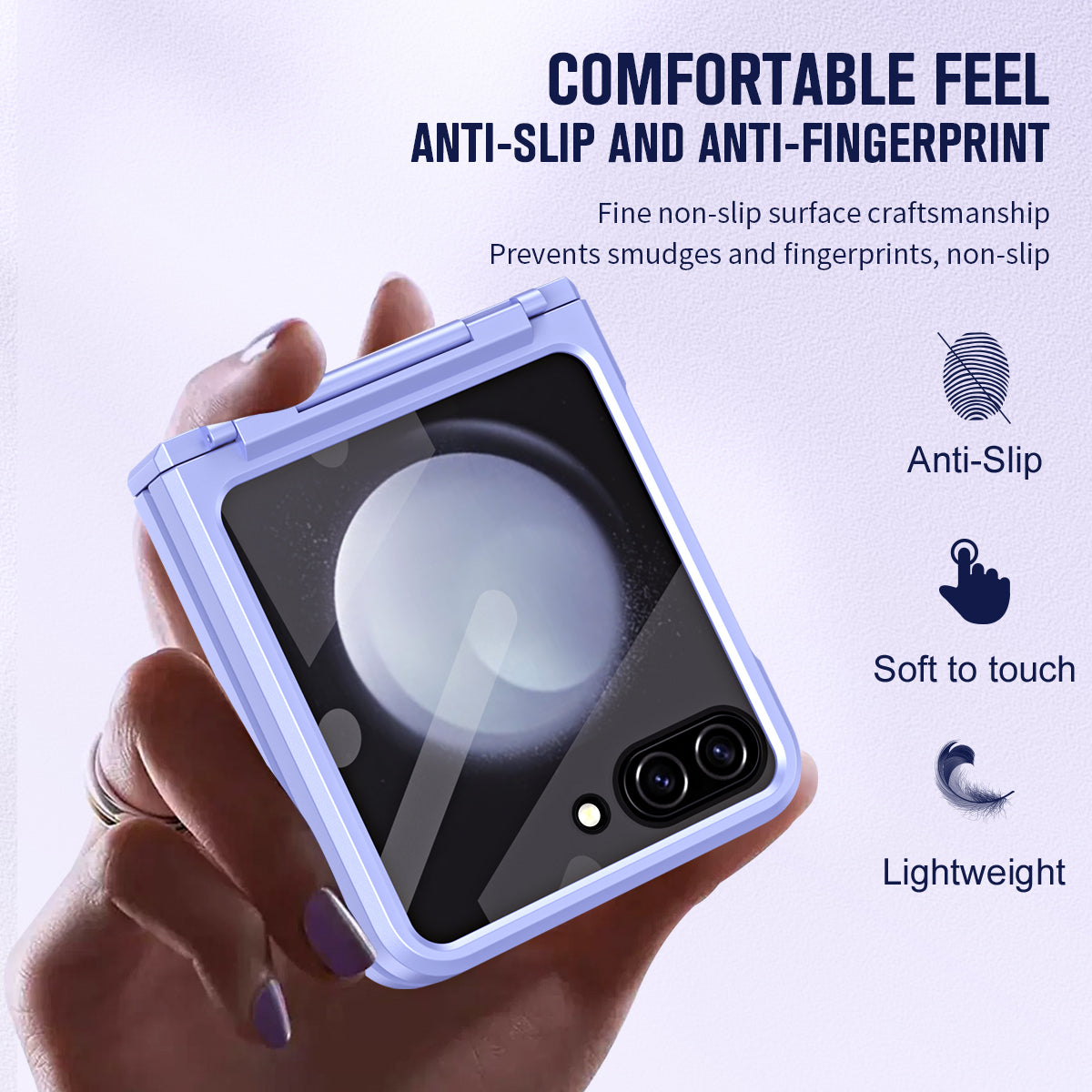 For Samsung Galaxy Z Flip6 5G Case Hard PC Non-Slip Phone Cover with Tempered Glass Film - Purple
