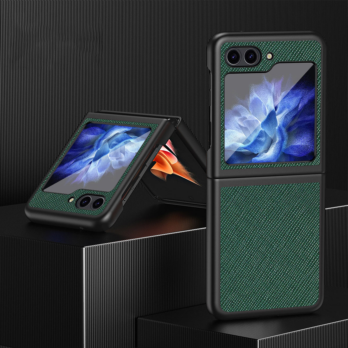 For Samsung Galaxy Z Flip6 5G Case Shockproof Cross Texture PU Leather + PC Phone Cover - Green