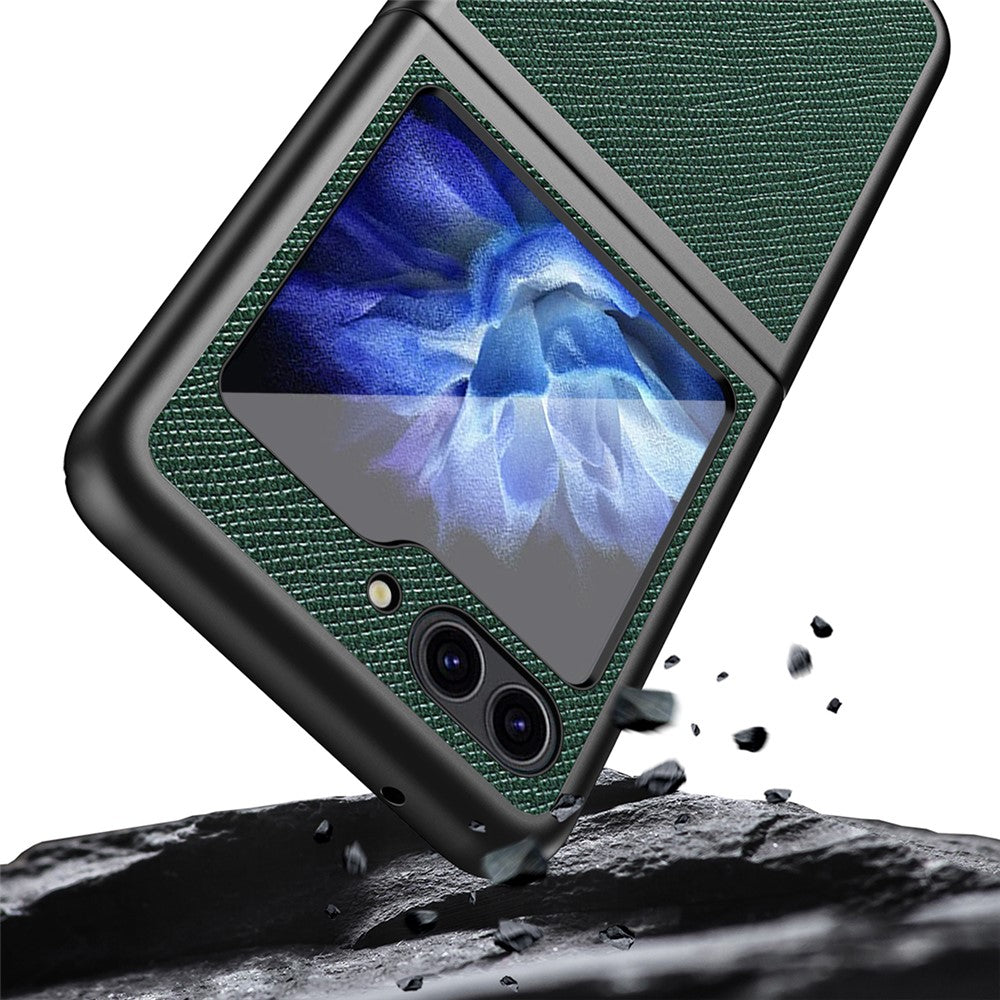 For Samsung Galaxy Z Flip7 FE 5G / Z Flip6 5G / Z Flip5 5G Case Shockproof Cross Texture PU Leather + PC Phone Cover - Green