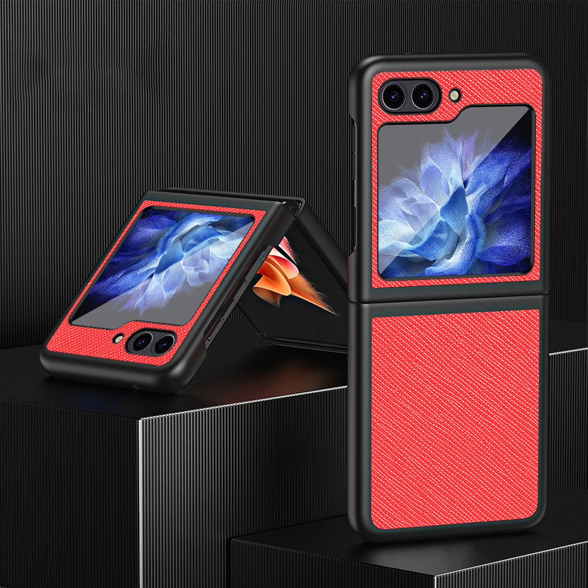 For Samsung Galaxy Z Flip6 5G Case Shockproof Cross Texture PU Leather + PC Phone Cover - Red