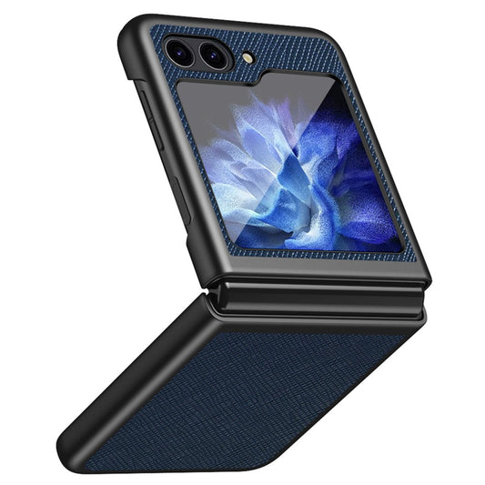 For Samsung Galaxy Z Flip7 FE 5G / Z Flip6 5G / Z Flip5 5G Case Shockproof Cross Texture PU Leather + PC Phone Cover - Blue