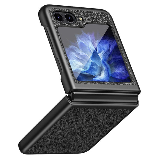 For Samsung Galaxy Z Flip7 FE 5G / Z Flip6 5G / Z Flip5 5G Case PU Leather+Hard PC Anti-Drop Phone Cover - Black