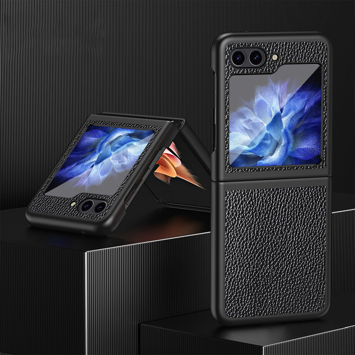 For Samsung Galaxy Z Flip6 5G Case PU Leather+Hard PC Anti-Drop Phone Cover - Black