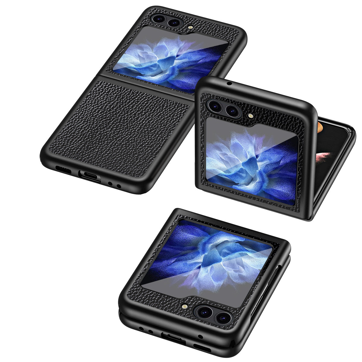 For Samsung Galaxy Z Flip6 5G Case PU Leather+Hard PC Anti-Drop Phone Cover - Black