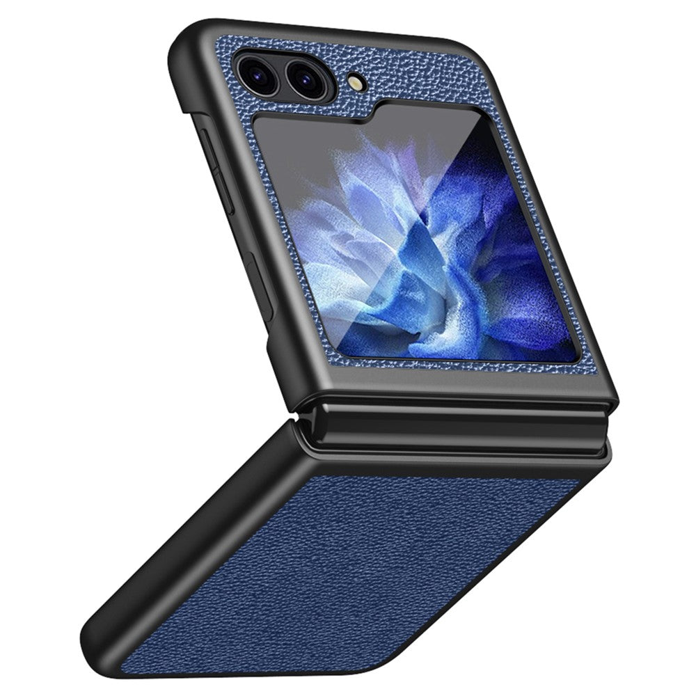 For Samsung Galaxy Z Flip7 FE 5G / Z Flip6 5G / Z Flip5 5G Case PU Leather+Hard PC Anti-Drop Phone Cover - Blue
