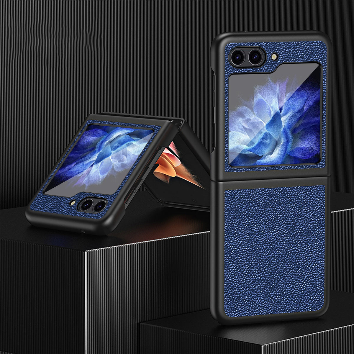 For Samsung Galaxy Z Flip6 5G Case PU Leather+Hard PC Anti-Drop Phone Cover - Blue