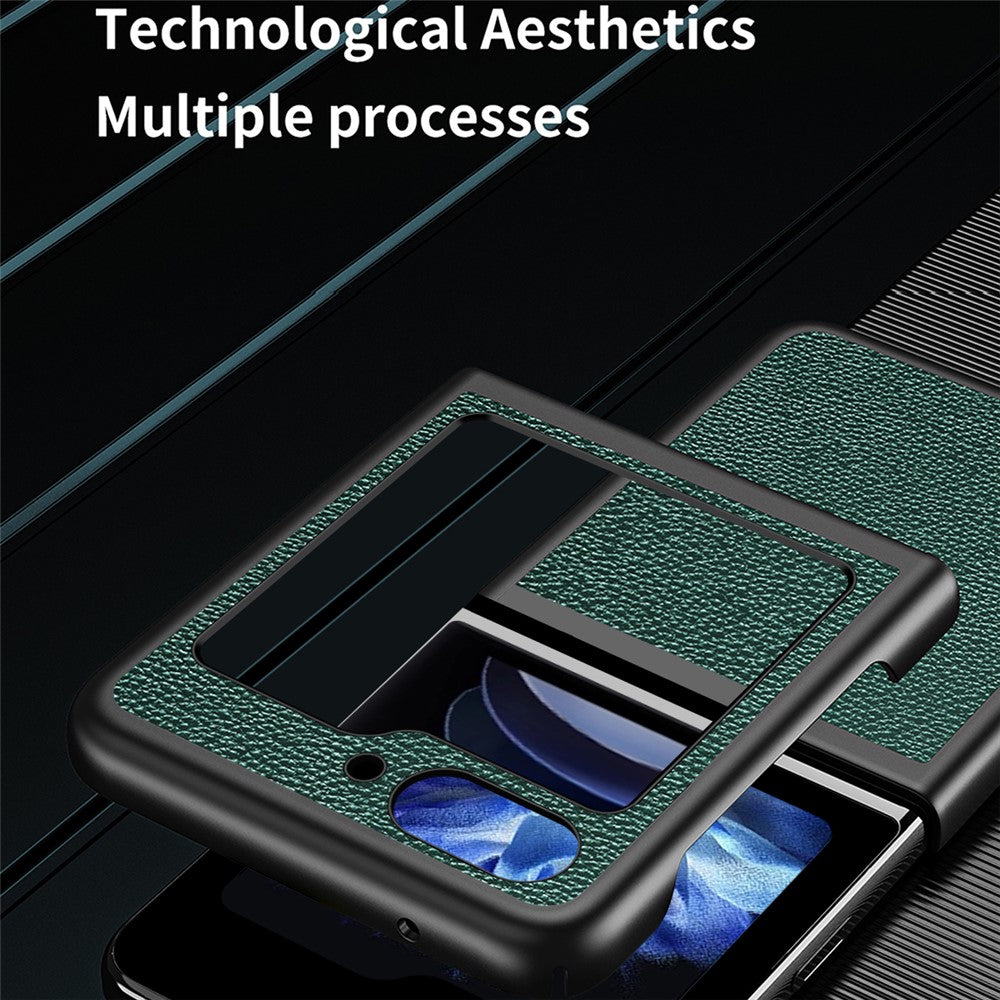 For Samsung Galaxy Z Flip7 FE 5G / Z Flip6 5G / Z Flip5 5G Case PU Leather+Hard PC Anti-Drop Phone Cover - Blue