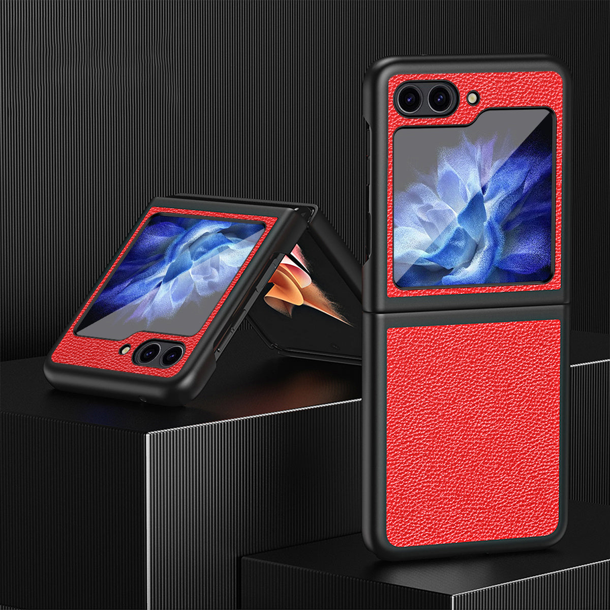 For Samsung Galaxy Z Flip6 5G Case PU Leather+Hard PC Anti-Drop Phone Cover - Red