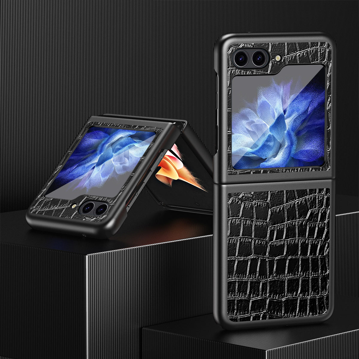 For Samsung Galaxy Z Flip6 5G Case Crocodile Texture PU Leather Back Cover - Black