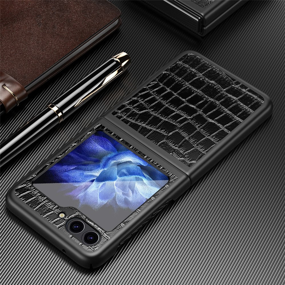 For Samsung Galaxy Z Flip7 FE 5G / Z Flip6 5G / Z Flip5 5G Case Crocodile Texture PU Leather Back Cover - Black