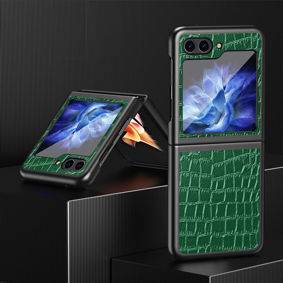 For Samsung Galaxy Z Flip6 5G Case Crocodile Texture PU Leather Back Cover - Green
