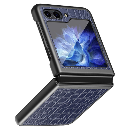 For Samsung Galaxy Z Flip6 5G Case Crocodile Texture PU Leather Back Cover - Blue
