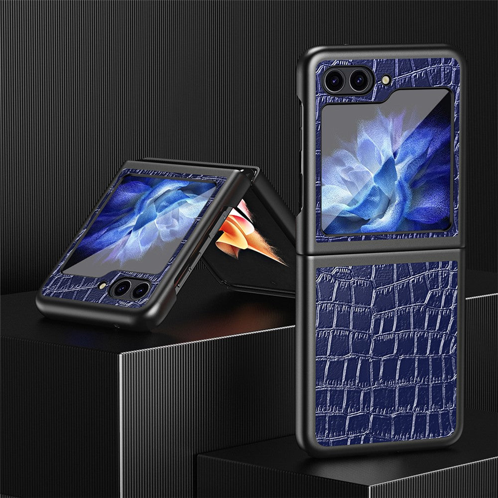 For Samsung Galaxy Z Flip7 FE 5G / Z Flip6 5G / Z Flip5 5G Case Crocodile Texture PU Leather Back Cover - Blue