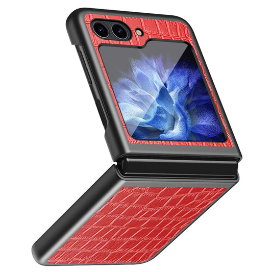 For Samsung Galaxy Z Flip7 FE 5G / Z Flip6 5G / Z Flip5 5G Case Crocodile Texture PU Leather Back Cover - Red