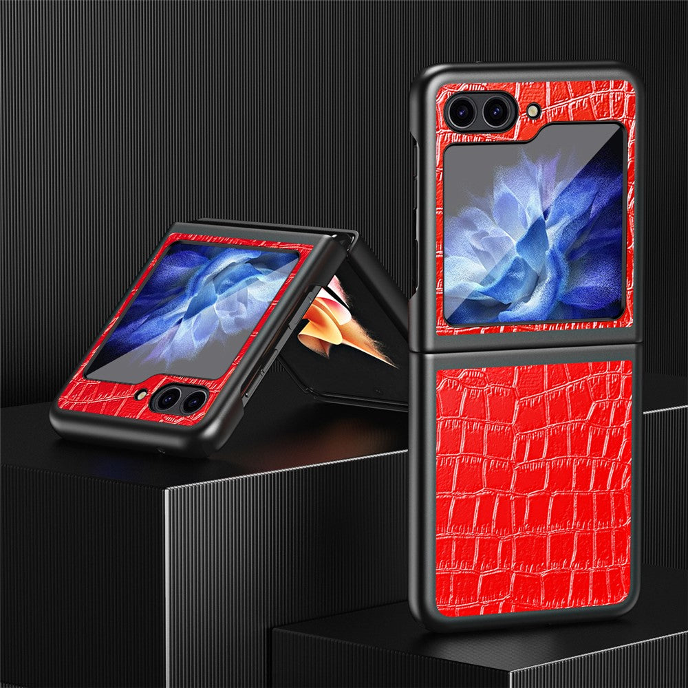For Samsung Galaxy Z Flip7 FE 5G / Z Flip6 5G / Z Flip5 5G Case Crocodile Texture PU Leather Back Cover - Red