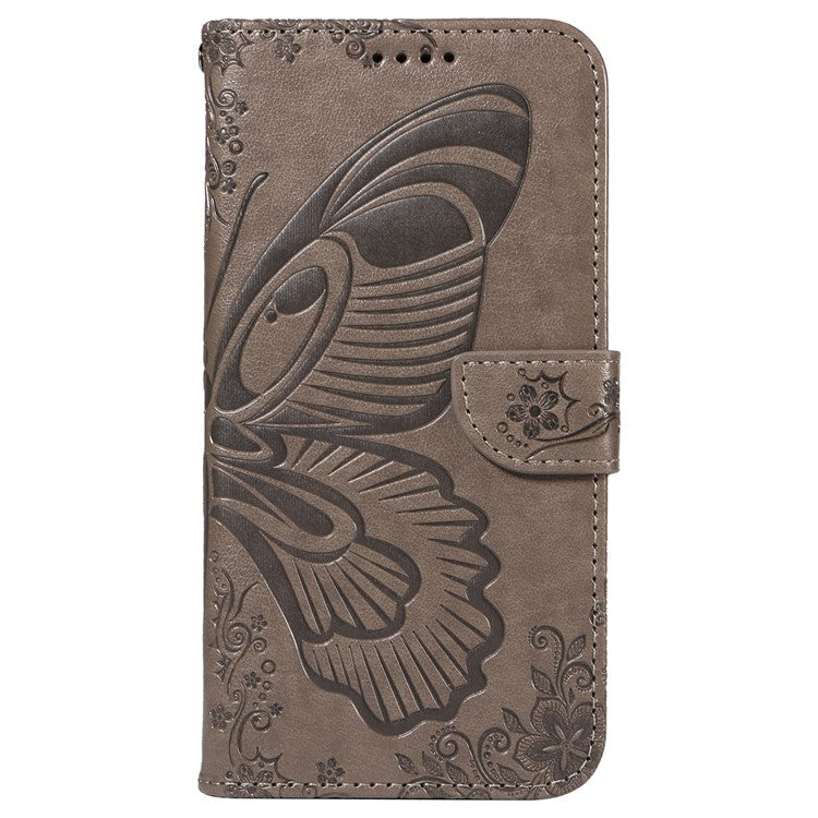 For iPhone 16e Case with Hand Strap Butterfly PU Leather Wallet Phone Cover - Grey