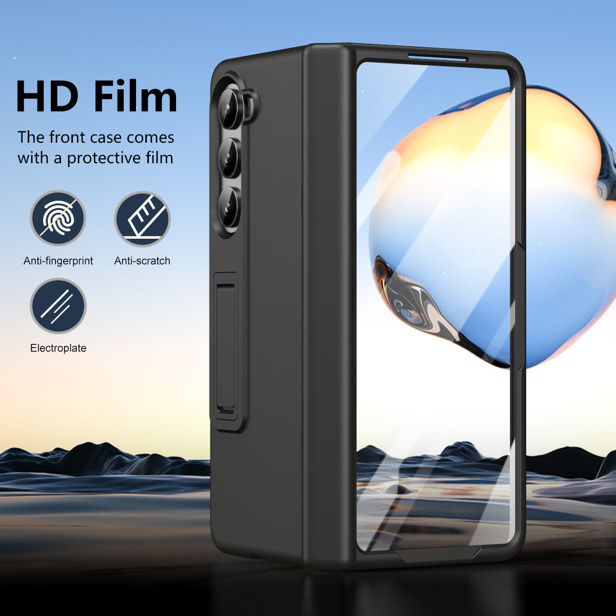 For Samsung Galaxy Z Fold6 5G Case Hard PC Anti-Drop Phone Cover with Kickstand - Black