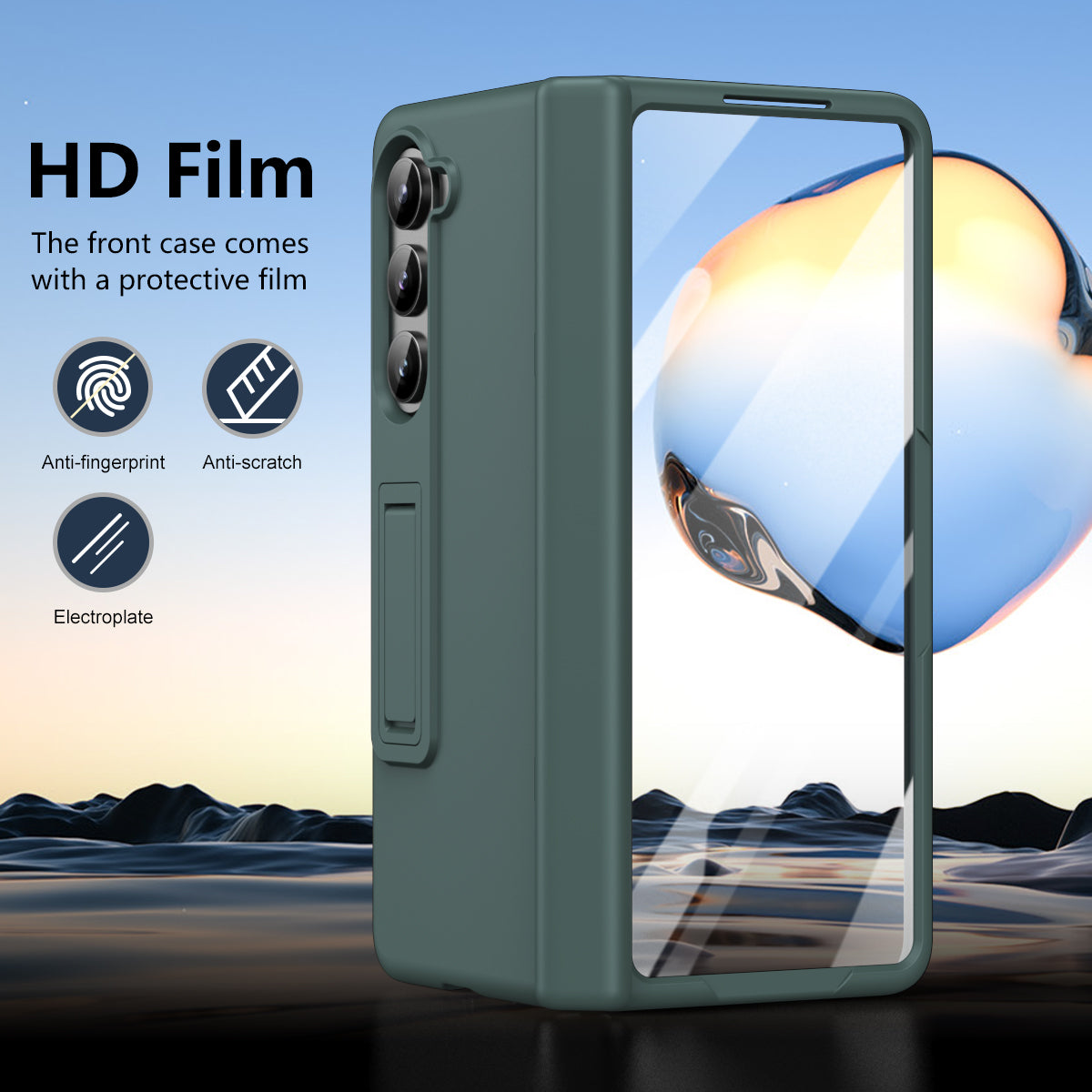 For Samsung Galaxy Z Fold6 5G Case Hard PC Anti-Drop Phone Cover with Kickstand - Green