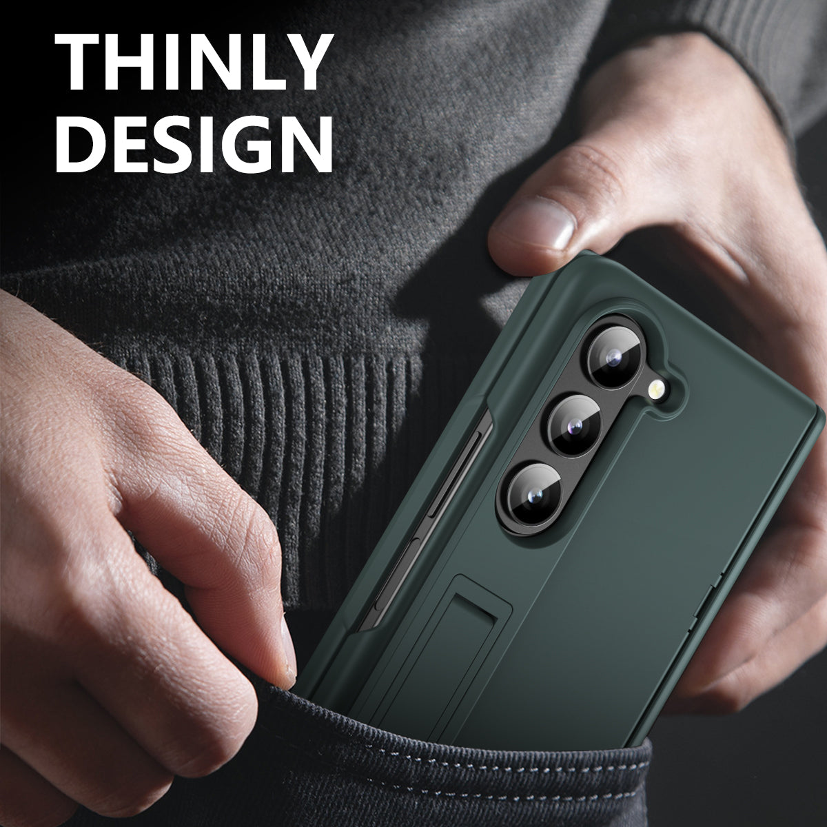 For Samsung Galaxy Z Fold6 5G Case Hard PC Anti-Drop Phone Cover with Kickstand - Green