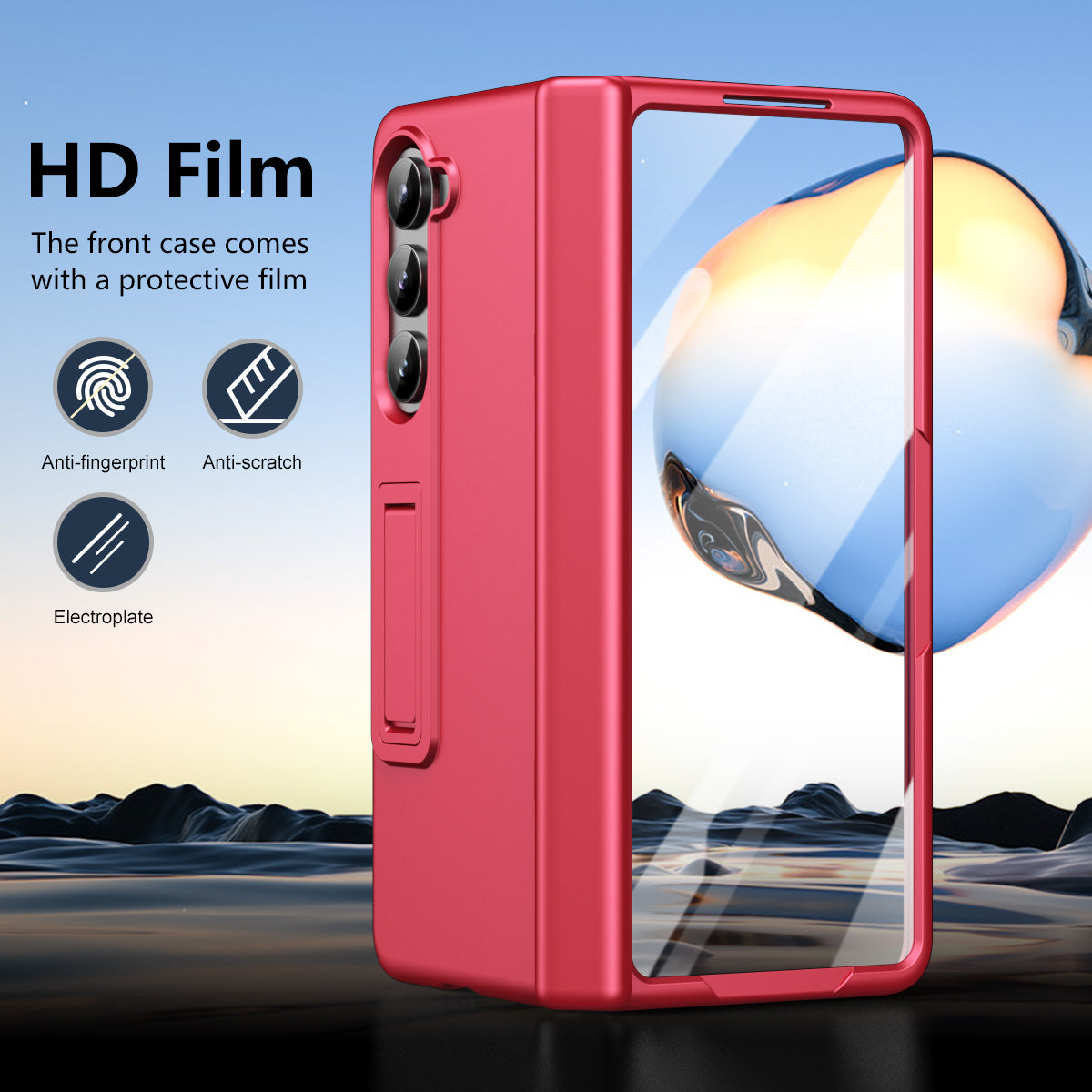 For Samsung Galaxy Z Fold6 5G Case Hard PC Anti-Drop Phone Cover with Kickstand - Red