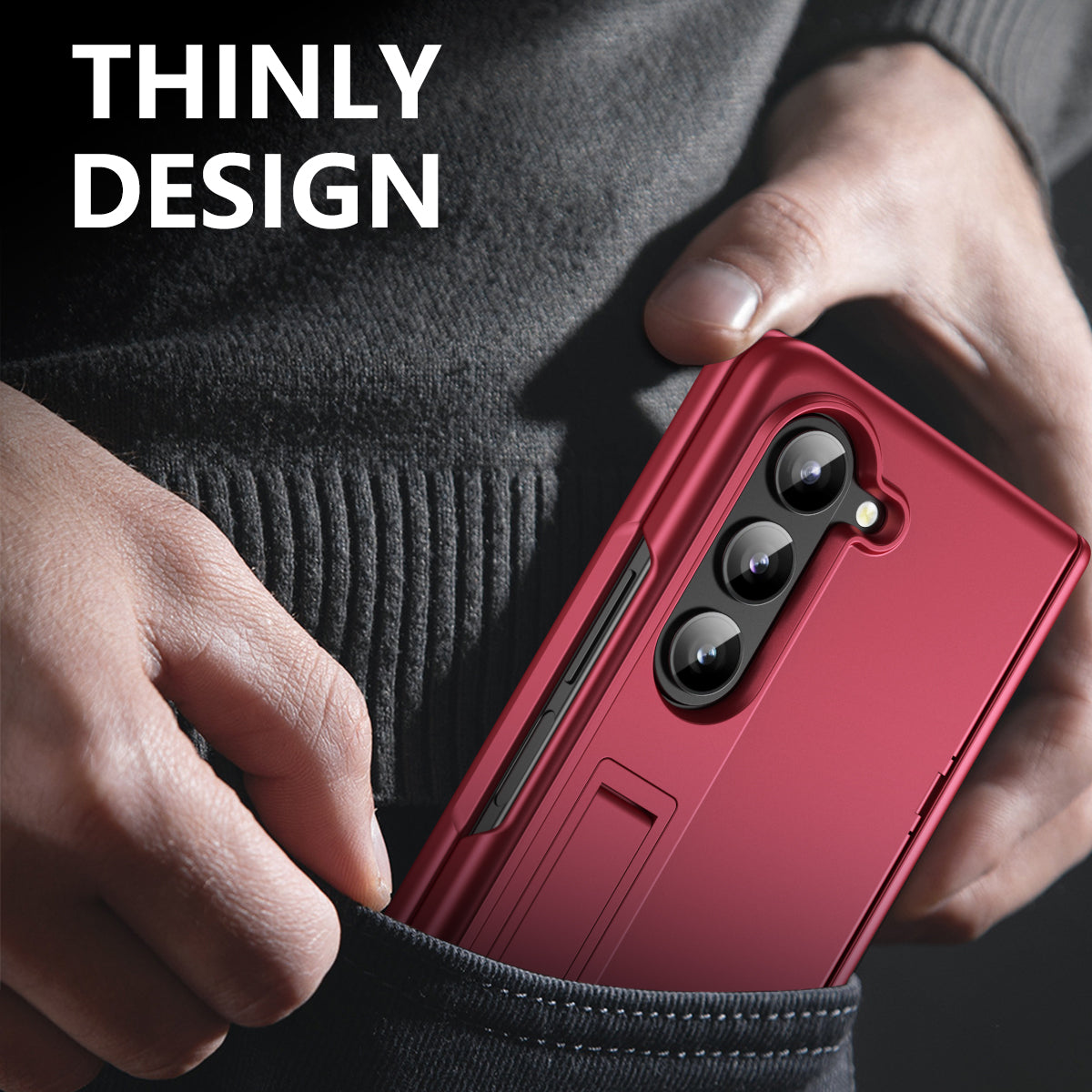 For Samsung Galaxy Z Fold6 5G Case Hard PC Anti-Drop Phone Cover with Kickstand - Red