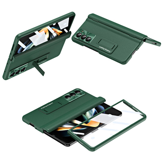 For Samsung Galaxy Z Fold6 5G Kickstand Cover PU Leather+PC Phone Case with Front Screen Film - Green