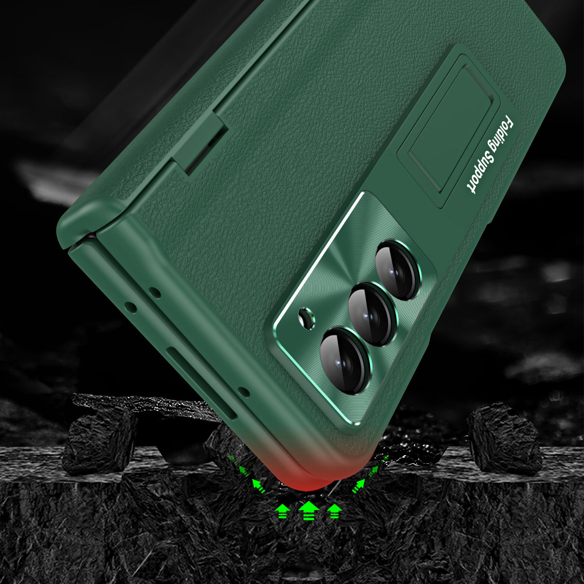 For Samsung Galaxy Z Fold6 5G Kickstand Cover PU Leather+PC Phone Case with Front Screen Film - Green