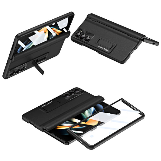 For Samsung Galaxy Z Fold6 5G Kickstand Cover PU Leather+PC Phone Case with Front Screen Film - Black