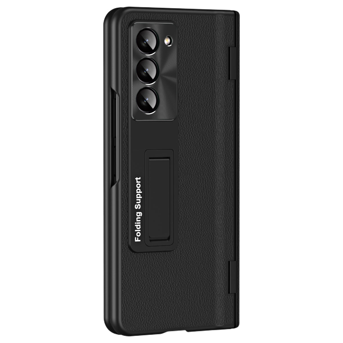 For Samsung Galaxy Z Fold6 5G Kickstand Cover PU Leather+PC Phone Case with Front Screen Film - Black
