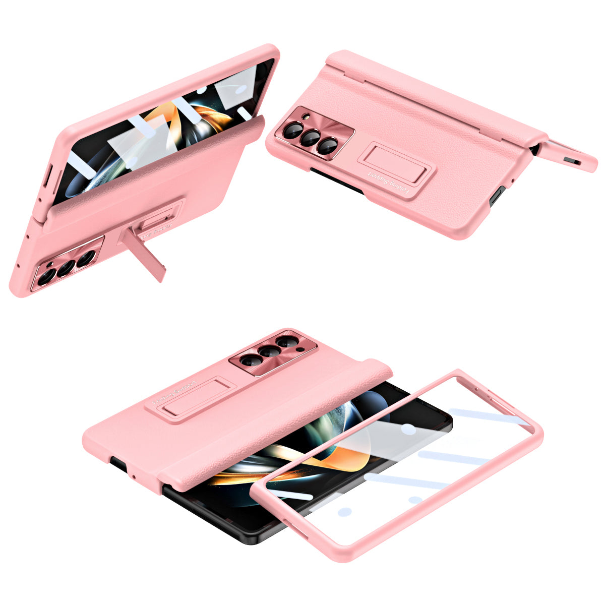 For Samsung Galaxy Z Fold6 5G Kickstand Cover PU Leather+PC Phone Case with Front Screen Film - Pink