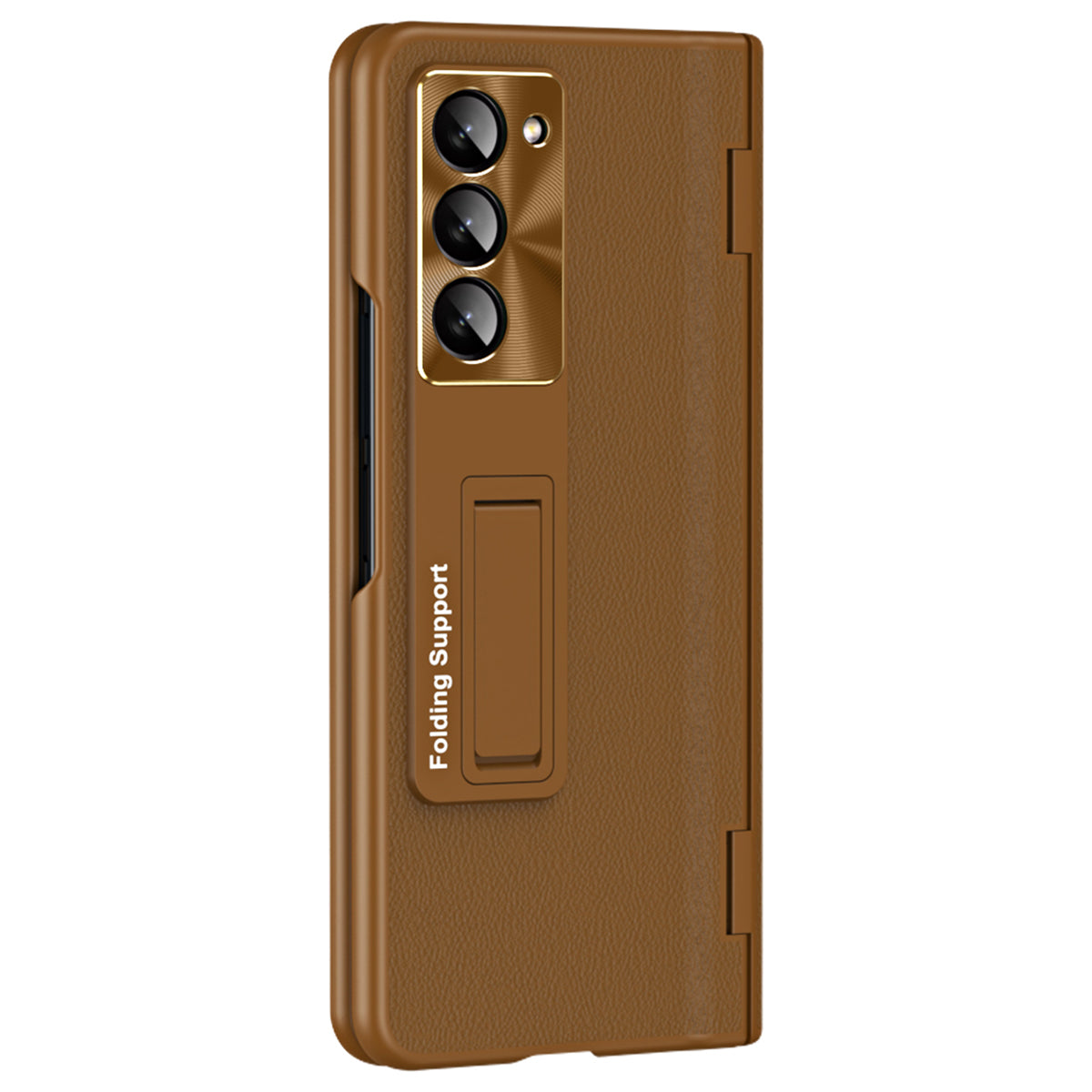 For Samsung Galaxy Z Fold6 5G Kickstand Cover PU Leather+PC Phone Case with Front Screen Film - Brown