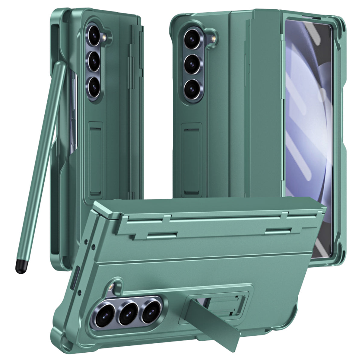 For Samsung Galaxy Z Fold6 5G Case Kickstand Hard PC Phone Cover with Stylus - Green