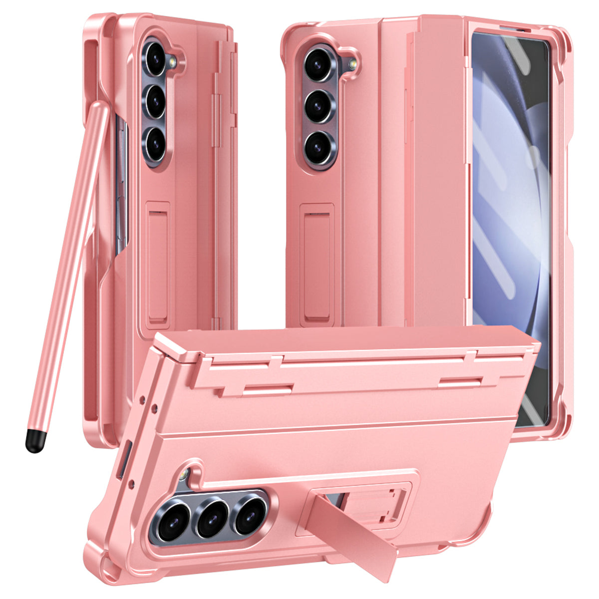 For Samsung Galaxy Z Fold6 5G Case Kickstand Hard PC Phone Cover with Stylus - Pink
