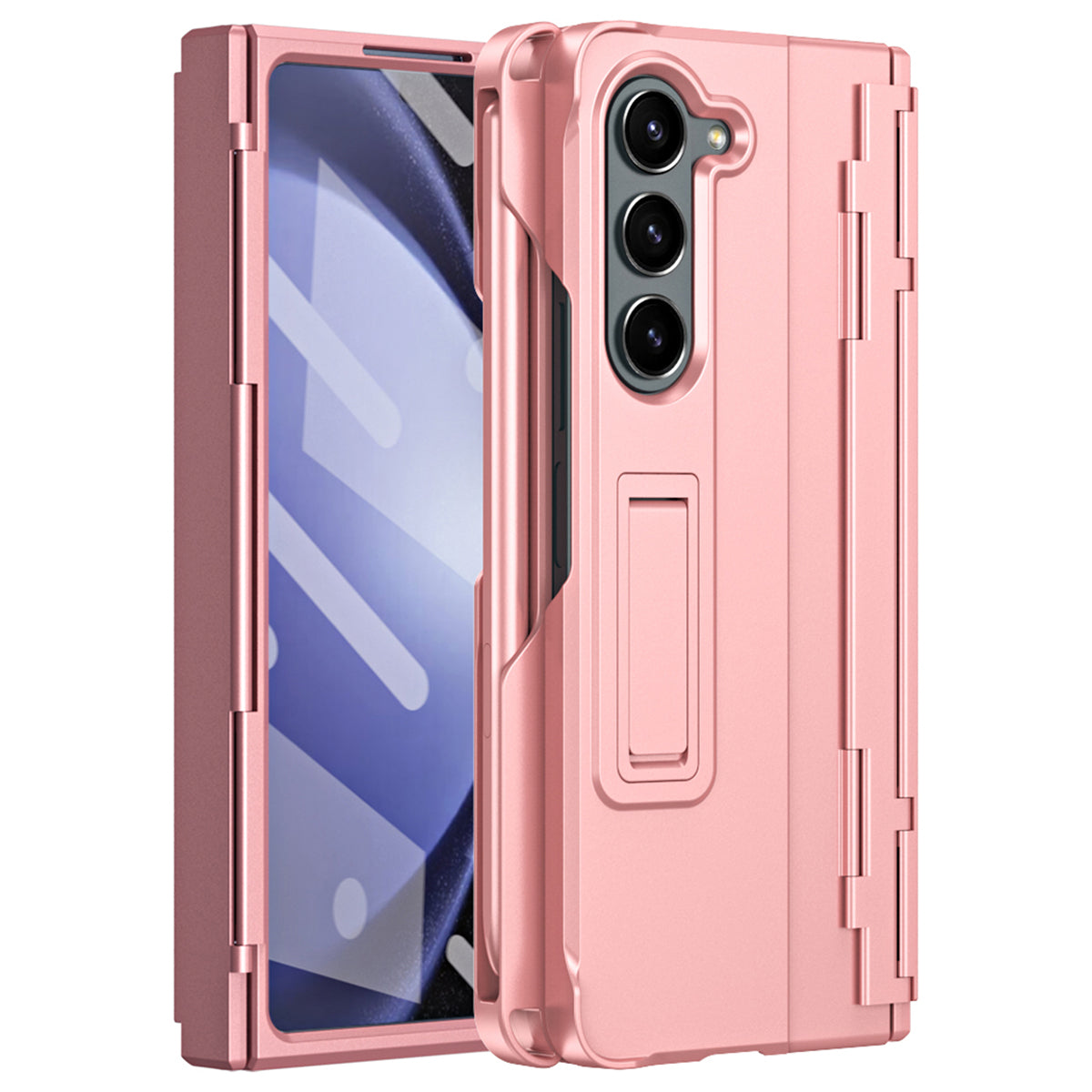 For Samsung Galaxy Z Fold6 5G Case Kickstand Hard PC Phone Cover with Stylus - Pink