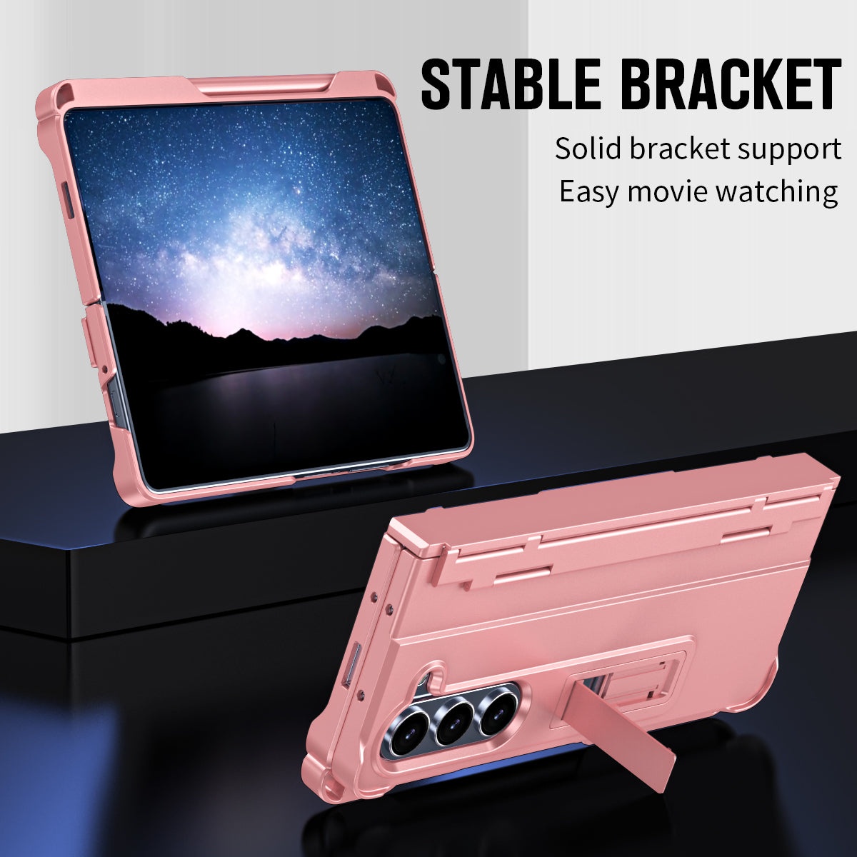 For Samsung Galaxy Z Fold6 5G Case Kickstand Hard PC Phone Cover with Stylus - Pink