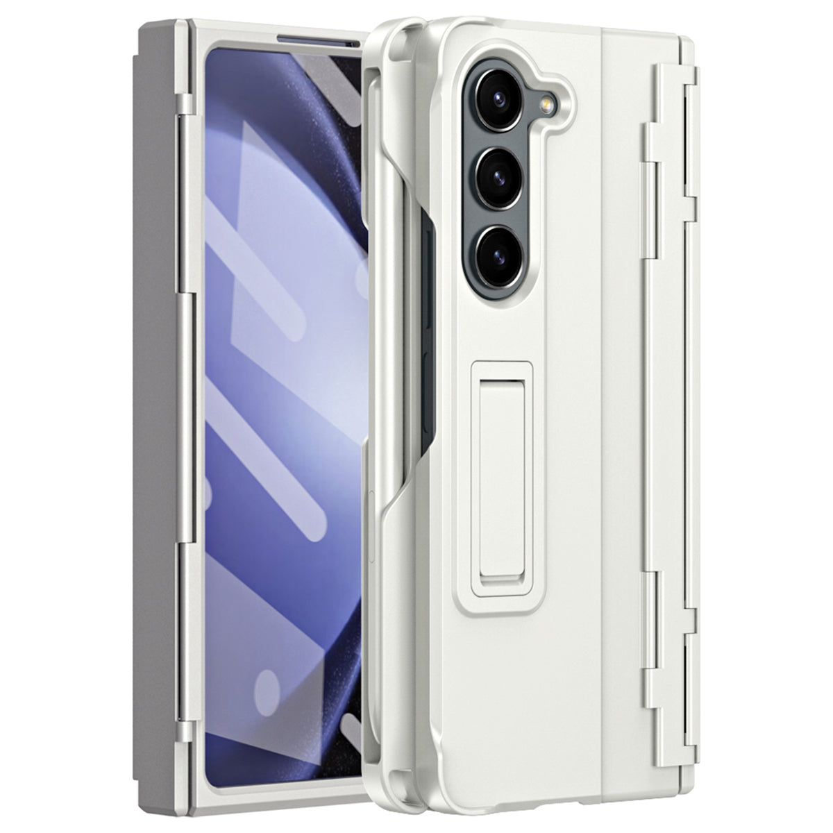 For Samsung Galaxy Z Fold6 5G Case Kickstand Hard PC Phone Cover with Stylus - White